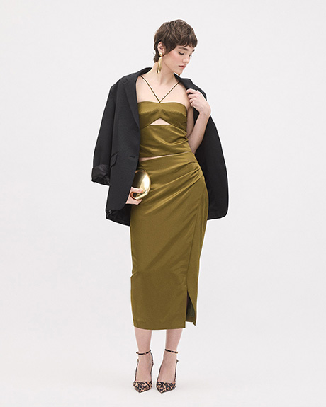 Ensemble Blouse Cocktail & Jupe en Satin